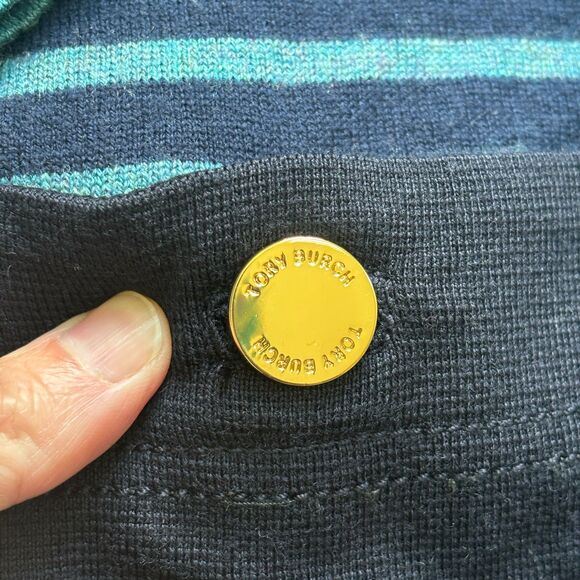 Tory Burch Wool Cashmere Sweater Women's L Striped Knit Tunic Navy Blue Preppy - Picture 7 of 10